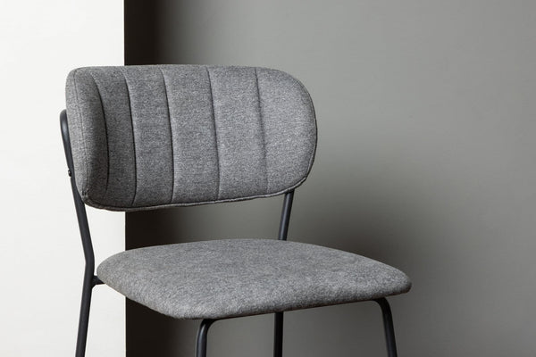Bell Bar Chair Set of 2 | Grey Fabric Upholstery with Black Steel Legs, Modern Bar Stools