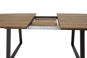 Large rectangular oak dining table with black frame
