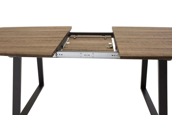 Large rectangular oak dining table with black frame
