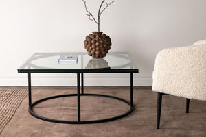 Skanör Sofa Table, Black – Modern Glass & Steel Coffee Table by Mmilo