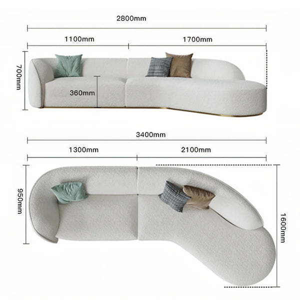 Welby Three Seater Curved Sofa – Grey Boucle, 280cm, Contemporary Modern Design (Display Model) - My Store