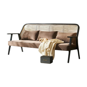 Morris Casual Rattan Two Seater Sofa – Contemporary Wooden Frame Lounge Sofa with Flannelette Cushion Upholstery, Modern Indoor Seating for Living Room, Balcony & Lounge Spaces - My Store