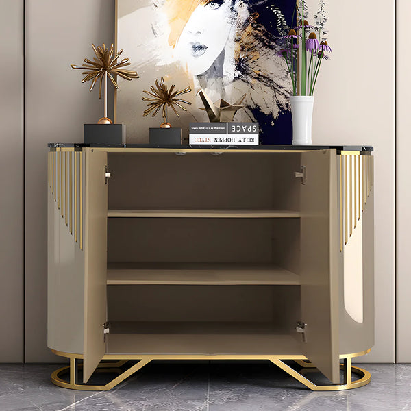 Isabel Hallway Sideboard Console Table 160cm – Gold & Champagne Beige Contemporary Storage Cabinet with MDF Top and Metal Frame - My Store