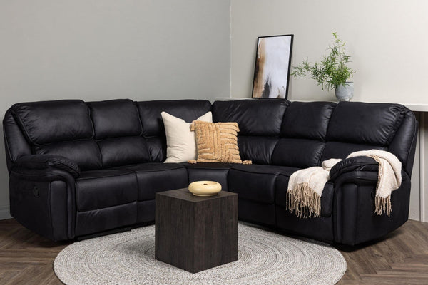 Saranda Recliner Corner Sofa, Black – Luxurious Microfiber L-Shaped Sofa with Electric Recliner Function, Spacious and Comfortable Seating for Living Room