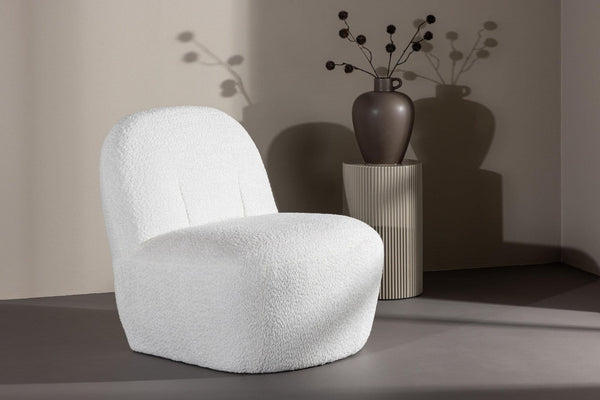 Mahla Lounge Chair – White Bouclé Fabric – Modern Accent Chair with Sculpted Base – Mmilo