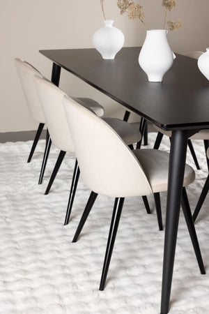 Ellis Dining Table with Velvet Dining Chairs | Modern Black Table & Beige Velvet Chairs, 6-Seater