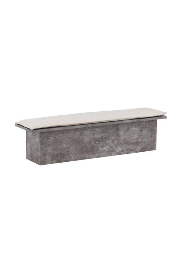 Kellogg Grey Bench | Stone-Look Base with Beige Linen Cushion
