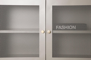 Malla Industrial Cabinet with Mesh Doors | Beige Modern Storage Furniture
