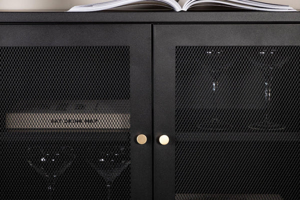 Malla Industrial Cabinet with Mesh Doors | Black Modern Storage Furniture