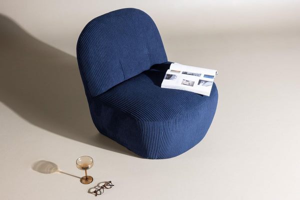 Mahla Lounge Chair – Navy Blue Corduroy – Modern Accent Chair with Sculpted Base – Mmilo