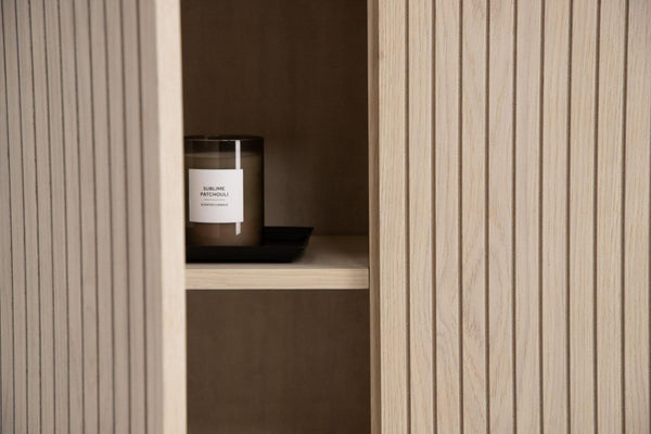 Björkön High Cabinet with Ribbed Doors and Shelves | Whitewash Scandinavian Storage Furniture