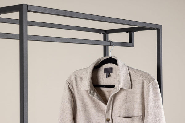 Staal Clothing Hanger, Black | Modern Steel Clothes Rack with Shelves