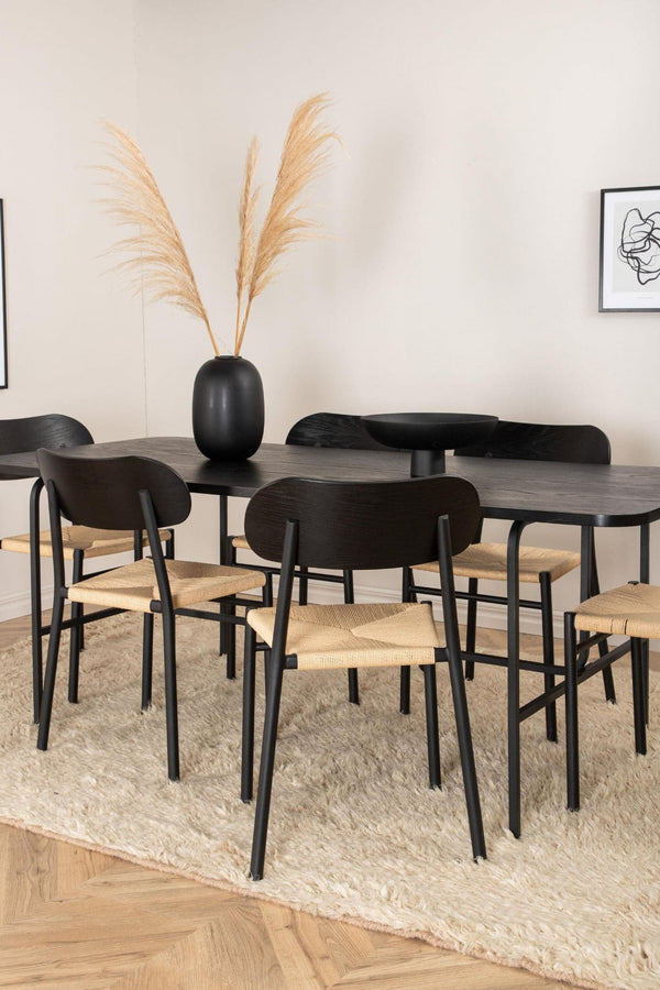 Uno Dining Table with 6 Polly Steel Dining Chairs – Modern 6-Seater Dining Set