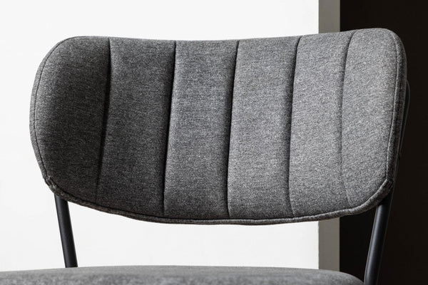 Bell Bar Chair Set of 2 | Grey Fabric Upholstery with Black Steel Legs, Modern Bar Stools