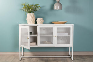 Malla Industrial Cabinet with Mesh Doors | White Modern Storage Furniture