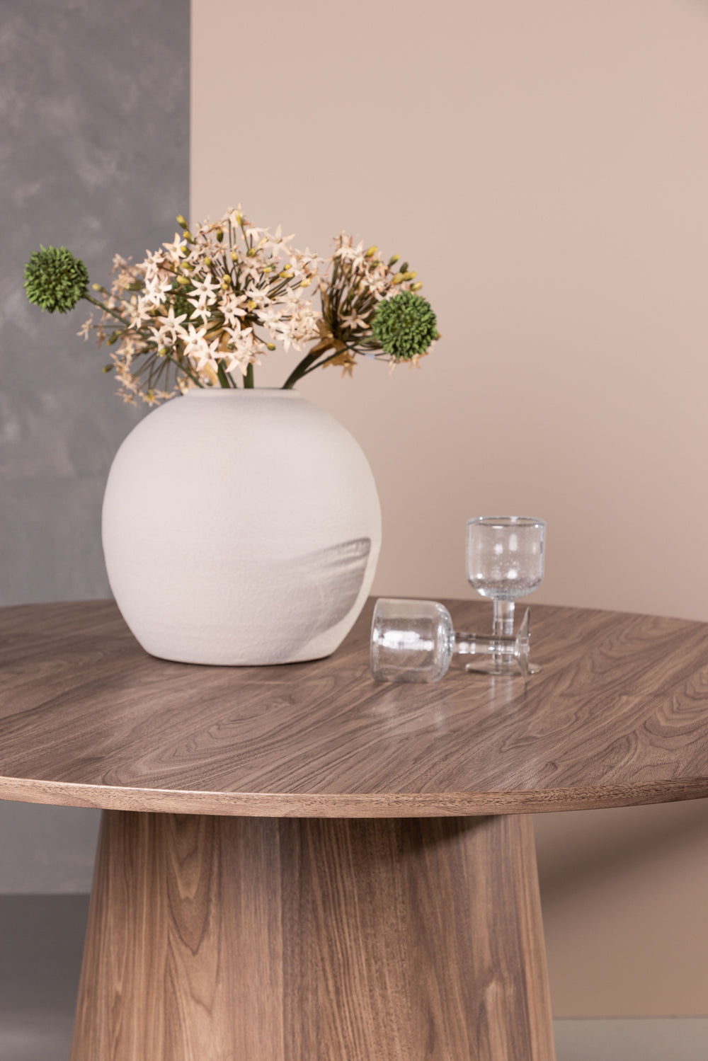 Lanzo Round Dining Table 120 cm | Scandinavian MDF Design with Cylindrical Base