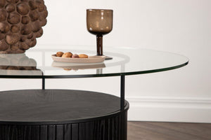 Mmilo Bovall Sofa Table, Black, 90cm | Glass Top with Ash & Metal Frame