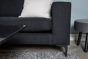 Bolero 2–3 Seater Sofa, Black Fabric | Elegant Scandinavian Design with Wide Armrests