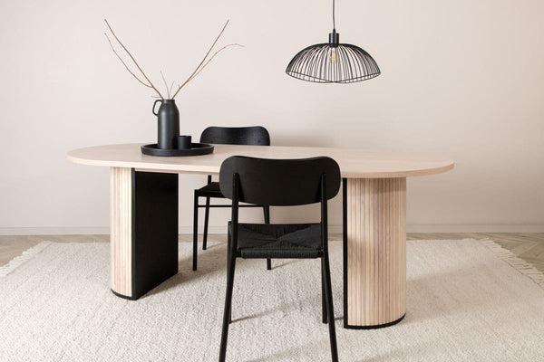 Bianca Oval Dining Table 200x90cm | White Wash Modern Ribbed Design