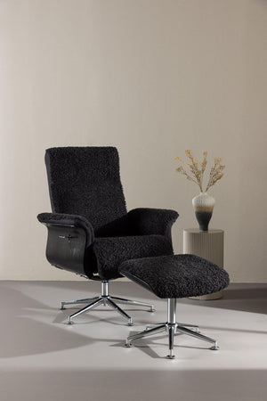 Hagön Lounge Chair with Footstool – Dark Grey Fur Fabric – Adjustable Backrest – Modern Nordic Design