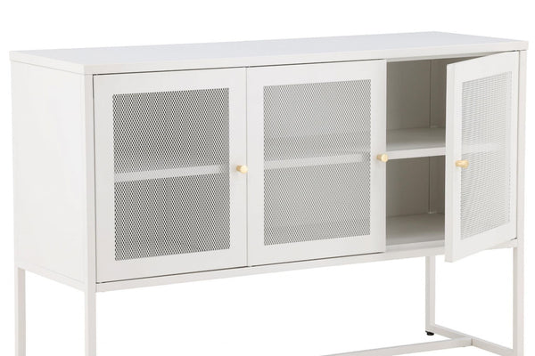 Malla Industrial Cabinet with Mesh Doors | White Modern Storage Furniture