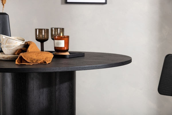 Olivia Black Round Dining Table | Scandinavian MDF with Cylindrical Legs