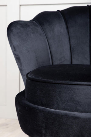 Calais Black Armchair | Velvet Upholstery with Modern Decorative Design & Metal Legs