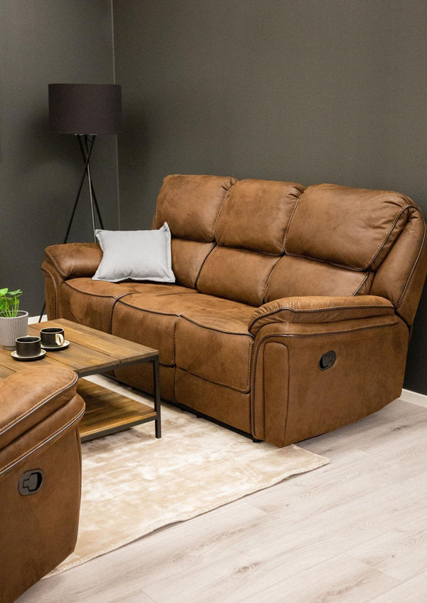 Saranda 3-Seater Recliner Sofa – Brown Microfiber – Adjustable Outer Seats – Mmilo