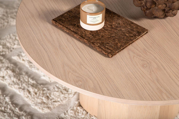 Olivia Sofa Table White Wash Veneer – Modern Round Coffee Table with Cylindrical Base | MDF & Veneer | 45 cm Height | by Mmilo