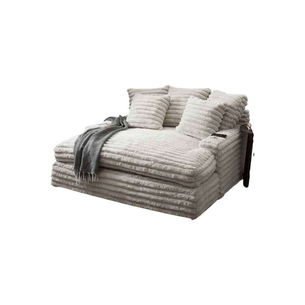 Echeverría Corduroy Bean Bag Sofa – Convertible Day Bed Chaise & Armchair, Modern Plush Lounge Seating for Living Room & Bedroom, Light Grey - My Store
