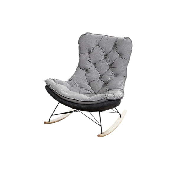 Phoebe Suede Rocking Chair – Contemporary Wooden Rocker with High-Density Cushioning, Solid Wood Frame & Steel Reinforcement – Comfortable Indoor Lounge Chair (Grey & Beige)