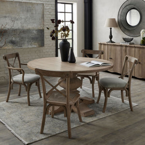 Copgrove Collection Round Pedestal Dining Table Handcrafted Hardwood French Style Dining Table with Washed Bleached Finish - My Store