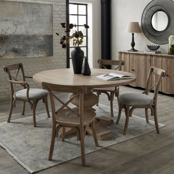 Copgrove Collection Round Pedestal Dining Table Handcrafted Hardwood French Style Dining Table with Washed Bleached Finish - My Store