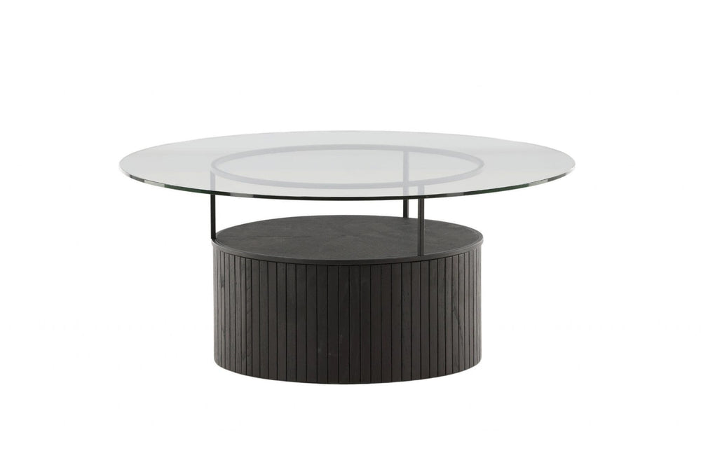 Mmilo Bovall Sofa Table, Black, 90cm | Glass Top with Ash & Metal Frame