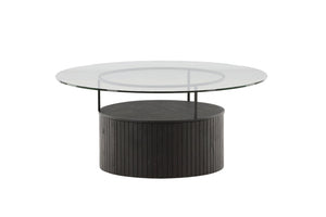 Mmilo Bovall Sofa Table, Black, 90cm | Glass Top with Ash & Metal Frame