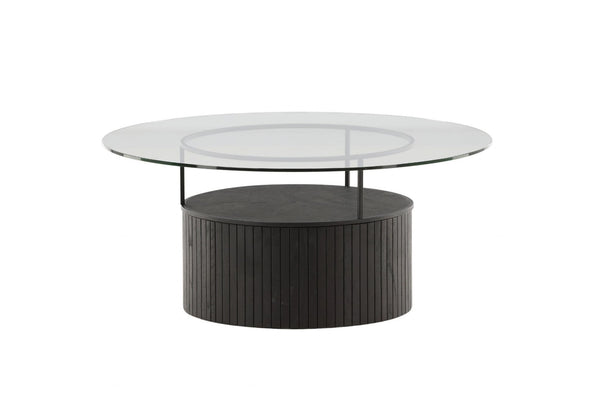 Mmilo Bovall Sofa Table, Black, 90cm | Glass Top with Ash & Metal Frame