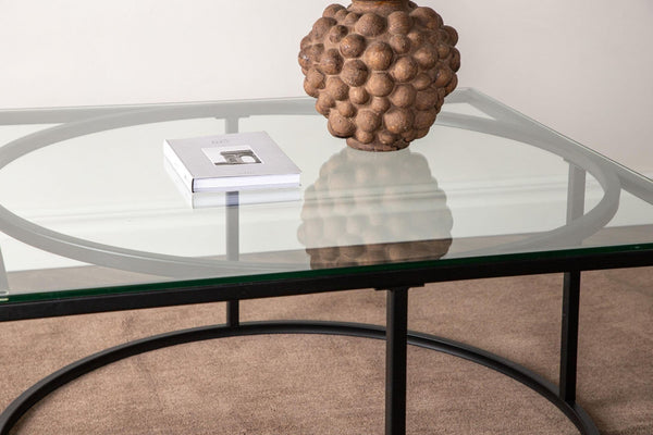 Skanör Sofa Table, Black – Modern Glass & Steel Coffee Table by Mmilo