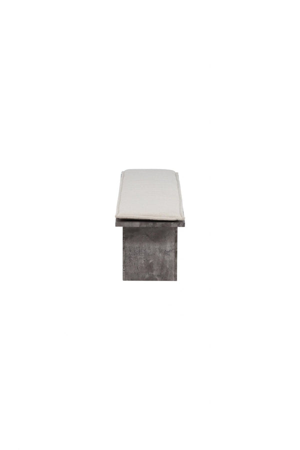 Kellogg Grey Bench | Stone-Look Base with Beige Linen Cushion