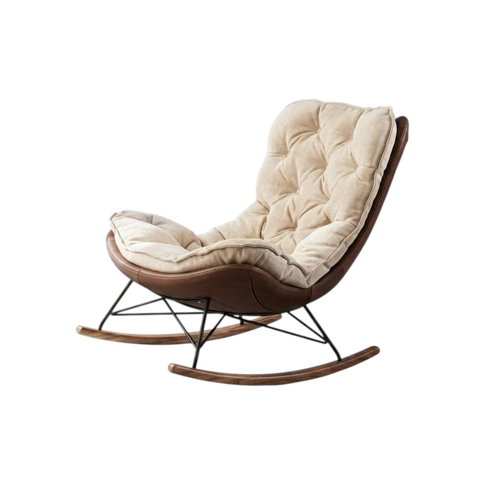Phoebe Suede Rocking Chair – Contemporary Wooden Rocker with High-Density Cushioning, Solid Wood Frame & Steel Reinforcement – Comfortable Indoor Lounge Chair (Grey & Beige)