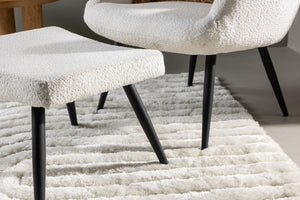 Como Armchair with Footstool, White Boucle | Modern Accent Chair with Black Metal Legs