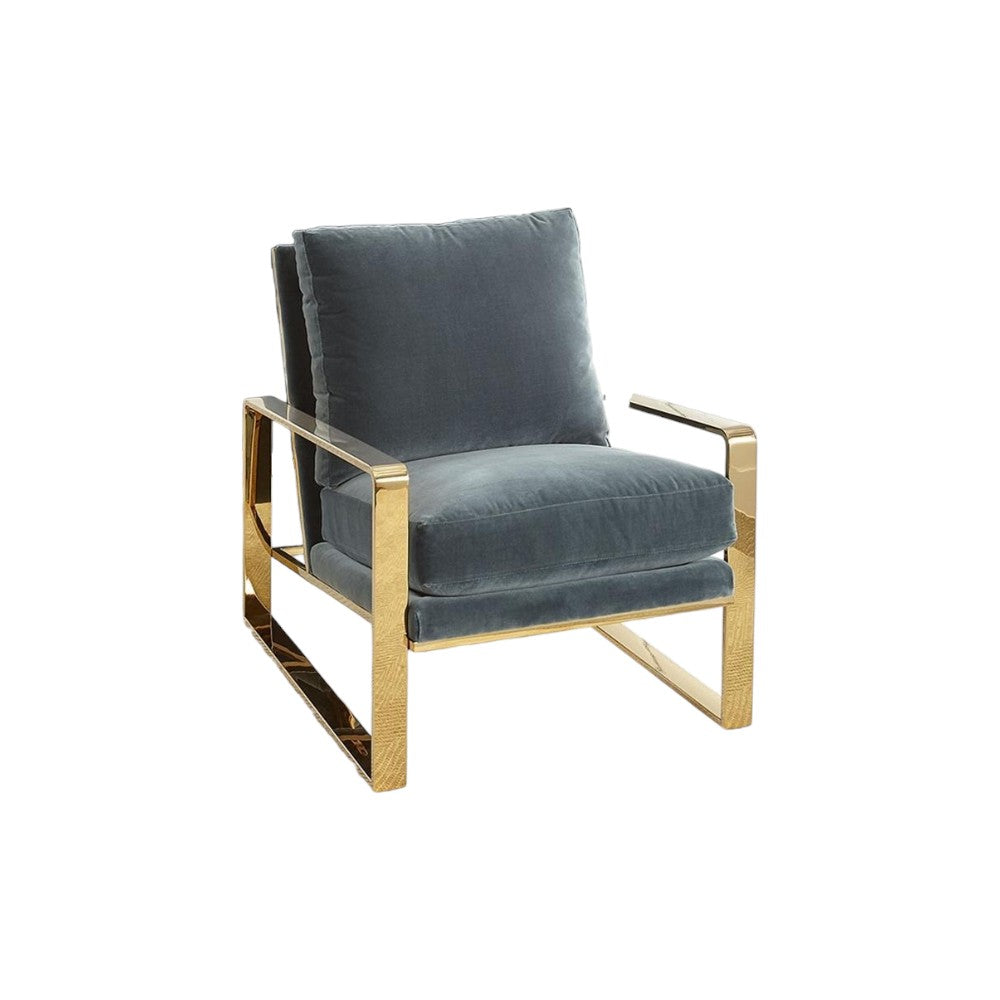 Reece Contemporary Fabric Armchair with Painted Steel Legs – Modern Blue & Gold Accent Chair for Living Room, Lounge or Office - My Store