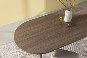 Andy Oval Dining Table | Natural MDF with Cylindrical Legs, 180x75cm