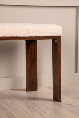 Chester White Bench | Soft Fleece Upholstered Seat with Walnut Wood Legs