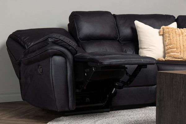Saranda Recliner Corner Sofa, Black – Luxurious Microfiber L-Shaped Sofa with Electric Recliner Function, Spacious and Comfortable Seating for Living Room