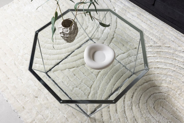 Mmilo Österlen Coffee Table 100 cm – Round Glass Table with Silver Steel Frame, Modern Luxury Design