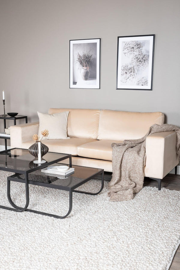Bolero 3-Seater Sofa, Beige Velvet | Modern Design with Wide Armrests