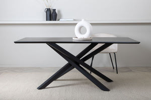 Piazza Rectangular Dining Table 180x90 cm | Black MDF Veneer Top with Iron Cross Legs