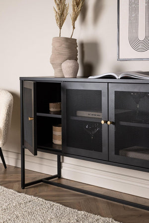 Malla Industrial Cabinet with Mesh Doors | Black Modern Storage Furniture