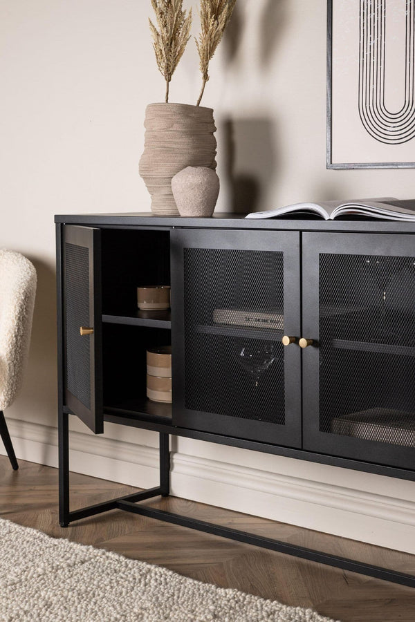 Malla Industrial Cabinet with Mesh Doors | Black Modern Storage Furniture