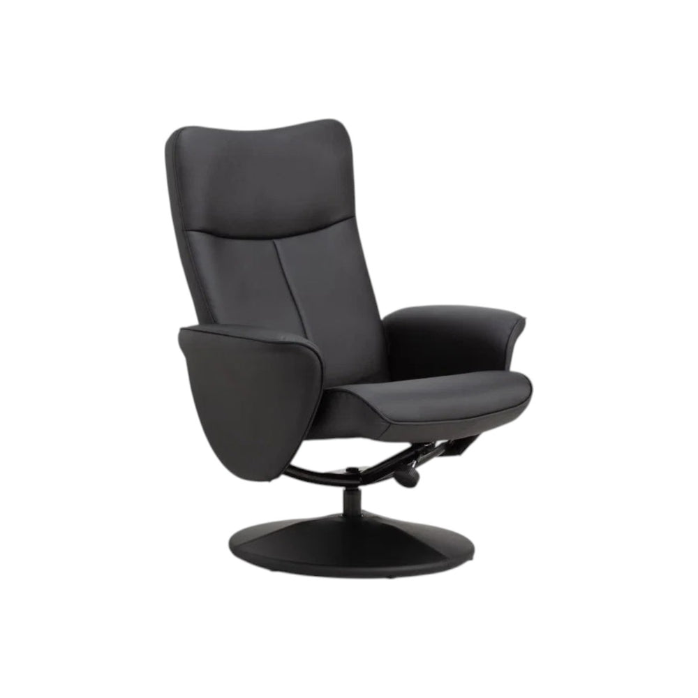 Julian Bowen Lugano Recliner Chair & Footstool with Covered Swivel Base – Black Faux Leather